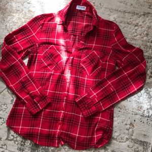 Express Slim Fit Portofino Blouse Red Plaid Size S